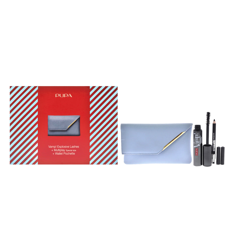 Pupa Milano Vamp! Explosive Lashes and Multiply Set by Pupa Milano for Women - 3 Pc 0.40oz Vamp! Explosive Lashes Mascara - 110 Black, 0.03oz Multiplay Eye Pencil - 09 Black, Wallet