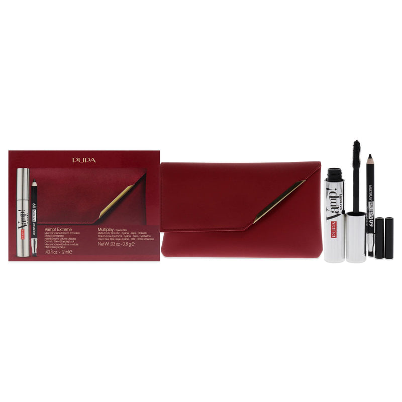 Pupa Milano Vamp! Extreme and Multiply Set by Pupa Milano for Women - 3 Pc 0.40oz Vamp! Extreme Mascara - 010 Black, 0.03oz Multiplay Eye Pencil - 09 Black, Wallet