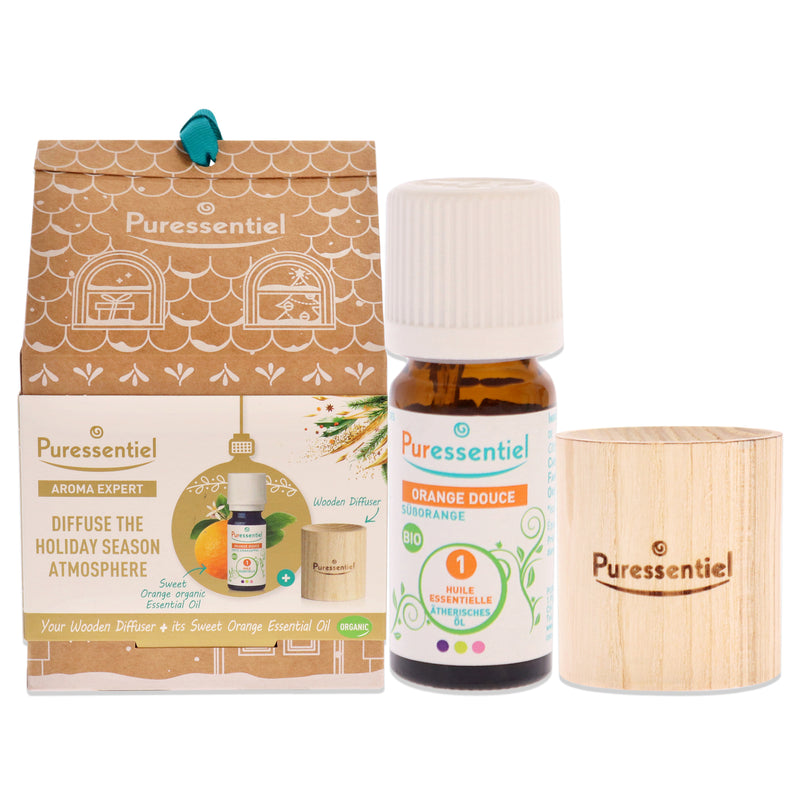 Puressentiel My Wooden Diffuser Kit by Puressentiel for Unisex - 2 Pc 0.3oz Organic Essential Oil - Sweet Orange, 1 Pc Wooden Diffuser