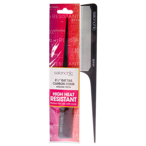 SalonChic Rat Tail Carbon Comb High Heat Resistant 8.5 - Medium Teeth by SalonChic for Unisex - 1 Pc Comb