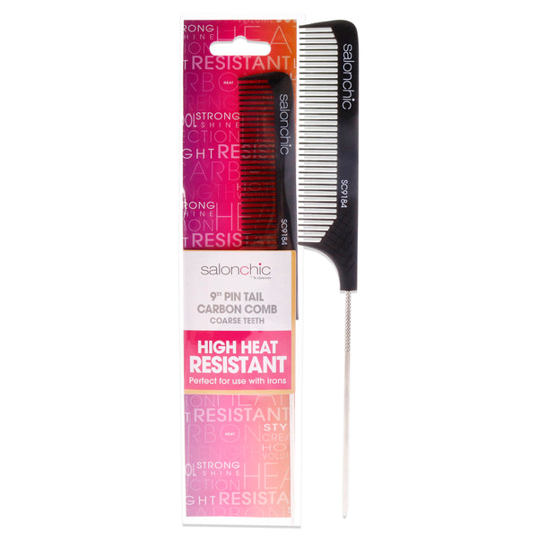 SalonChic Pin Tail Carbon Comb High Heat Resistant 9 - Coarse Teeth by SalonChic for Unisex - 1 Pc Comb