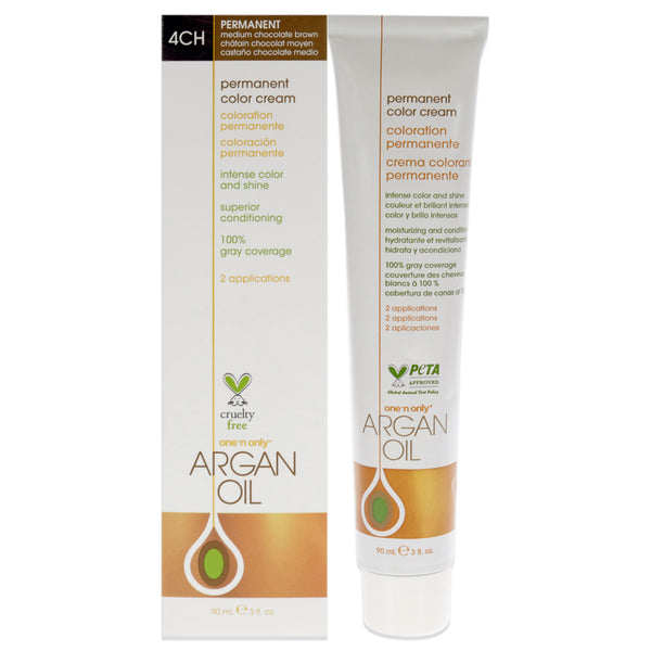 One n Only Argan Oil Permanent Color Cream - 4CH Medium Chocolate Brown by One n Only for Unisex - 3 oz Hair Color