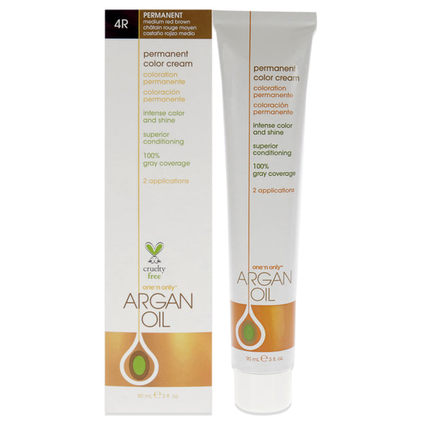 One n Only Argan Oil Permanent Color Cream - 4R Medium Red Brown by One n Only for Unisex - 3 oz Hair Color