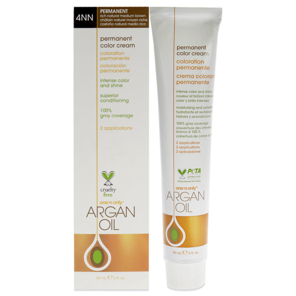 One n Only Argan Oil Permanent Color Cream - 4NN Rich Natural Medium Brown by One n Only for Unisex - 3 oz Hair Color