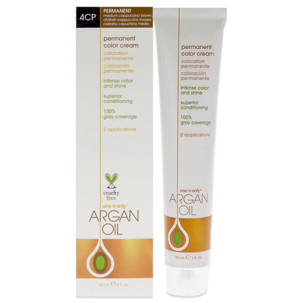 One n Only Argan Oil Permanent Color Cream - 4CP Medium Cappuccino Brown by One n Only for Unisex - 3 oz Hair Color