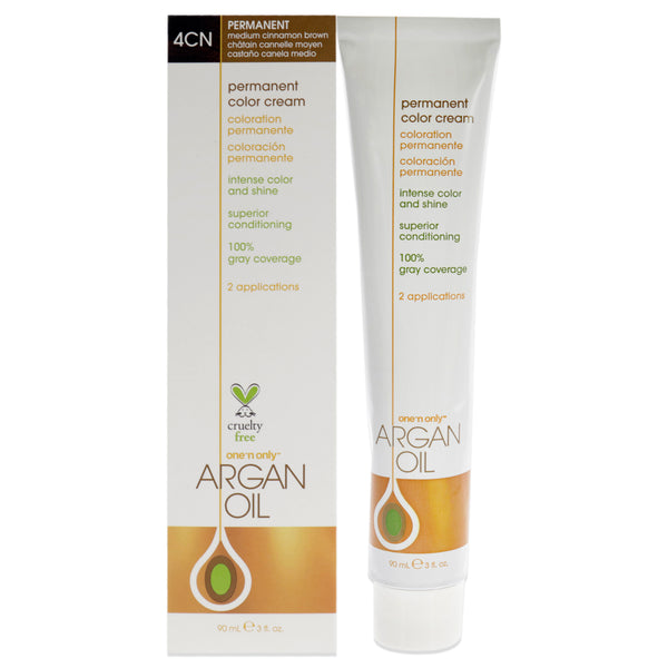 One n Only Argan Oil Permanent Color Cream - 4CN Medium Cinnamon Brown by One n Only for Unisex - 3 oz Hair Color