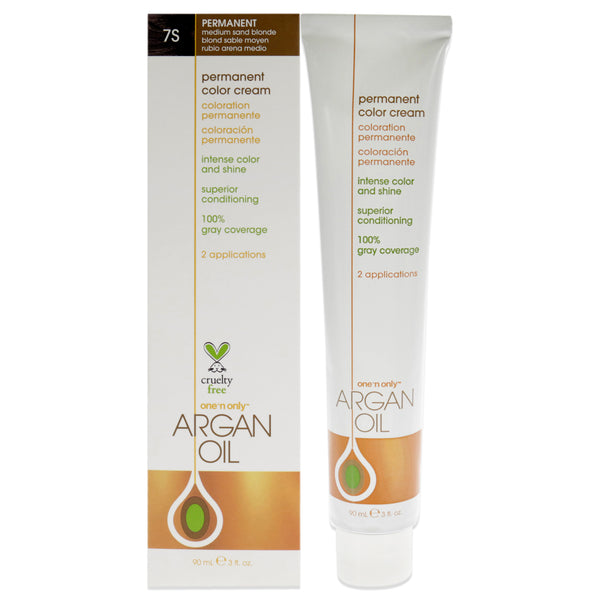 One n Only Argan Oil Permanent Color Cream - 7S Medium Sand Blonde by One n Only for Unisex - 3 oz Hair Color