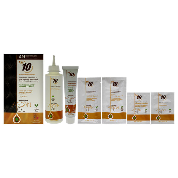 One n Only Argan Oil Fast 10 Permanent Hair Color Kit - 4N Natural Medium Brown by One n Only for Unisex - 1 Pc Hair Color