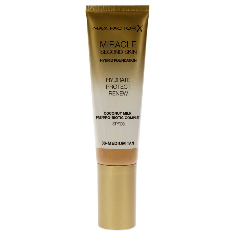 Max Factor Miracle Second Skin Foundation SPF 20 - 08 Medium Tan by Max Factor for Women - 1.01 oz Foundation