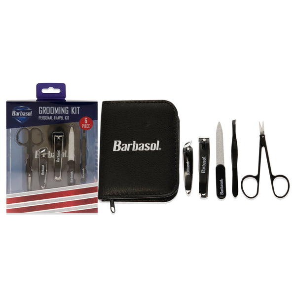 Barbasol Grooming Manicure Kit by Barbasol for Men - 6 Pc Cuticle Scissors, Large Nail Clipper, Slanted Nail Clipper, Nail File, Pointed Tweezers, Travel Case