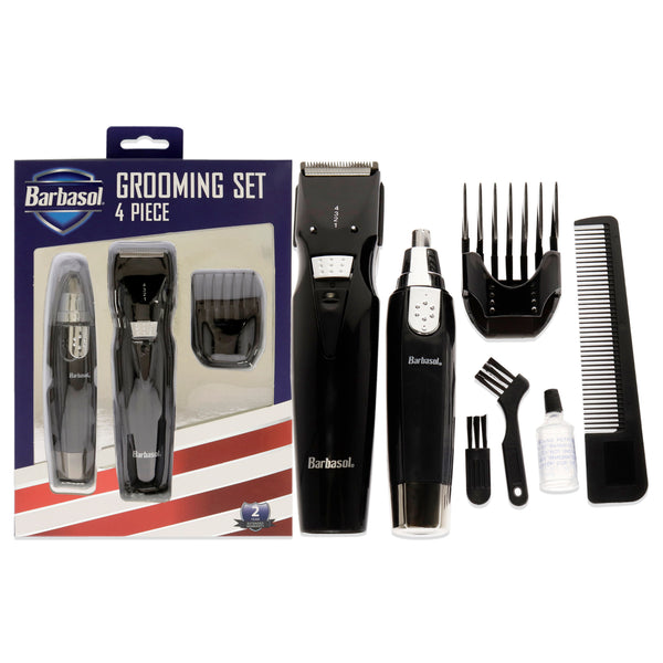 Barbasol Grooming Set by Barbasol for Men - 5 Pc Body and Beard Trimmer, Guide Comb, Ear and Nose Trimmer, Rechargeable UL Adapter, Cleaning Brush, Oil