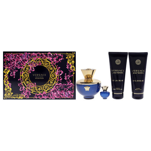 Versace Dylan Blue by Versace for Women - 4 Pc Gift Set 3.4oz EDP Spray, 0.17oz EDP Spray, 3.4oz Body Lotion, 3.4oz Bath and Shower Gel