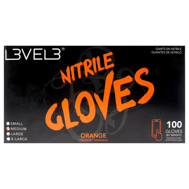 L3VEL3 Nitrile Gloves - Orange by L3VEL3 for Unisex - 100 Pc Gloves (M)