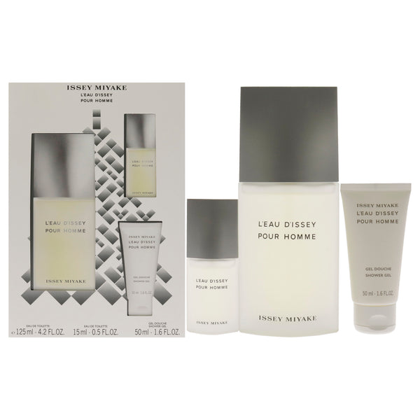 Issey Miyake Leau Dissey Pour Homme by Issey Miyake for Men - 3 Pc Gift Set 4.2oz EDT Spray, 15ml EDT Spray, 1.6oz Shower Gel