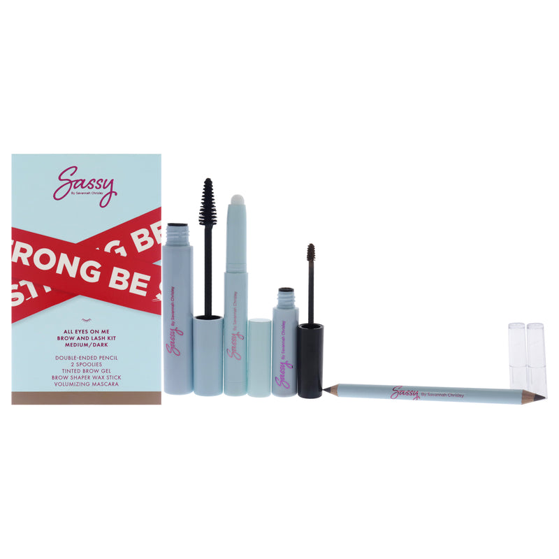 Sassy by Savannah Chrisley Breakup Collection All Eyes on me Brow and Lash Kit - Medium-Dark by Sassy by Savannah Chrisley for Women - 6 Pc Volumizing Mascara, Brow Shaper Wax Stick, Tinted Brow Gel, 2 Pc Resuable Spoolies, Double-ended Pencil