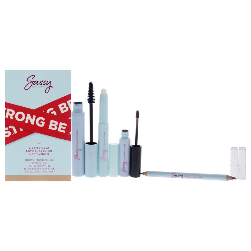 Sassy by Savannah Chrisley Breakup Collection All Eyes on me Brow and Lash Kit - Light-Medium by Sassy by Savannah Chrisley for Women - 6 Pc Volumizing Mascara, Brow Shaper Wax Stick, Tinted Brow Gel, 2 Pc Resuable Spoolies, Double-ended Pencil