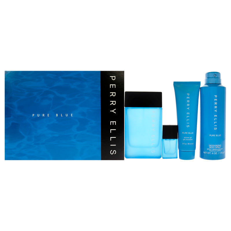 Perry Ellis Perry Ellis Pure Blue by Perry Ellis for Men - 4 Pc Gift Set 3.4oz EDT Spray, 3oz Shower Gel, 6oz Deodorant Body Spray, 7.5ml Travel EDT Spray