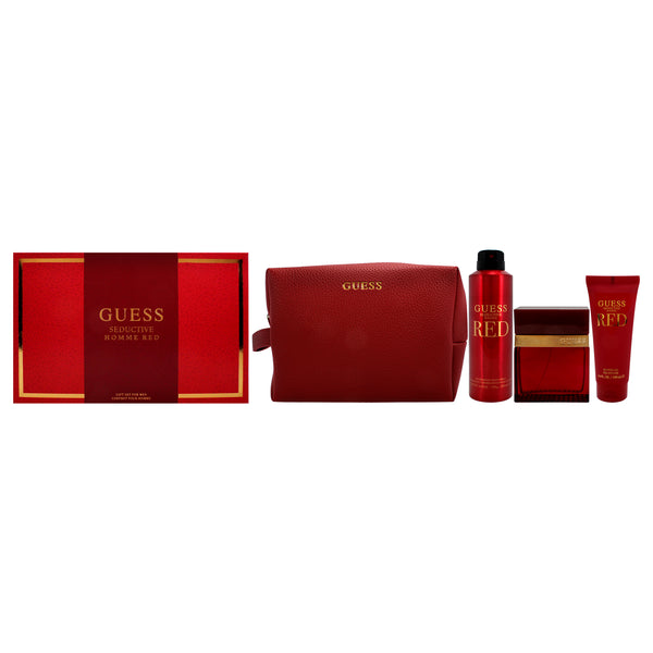 Guess Guess Seductive Red by Guess for Men - 4 Pc Gift Set 3.4oz EDT Spray, 6oz Body Spray, 3.4oz Shower Gel, Pouch