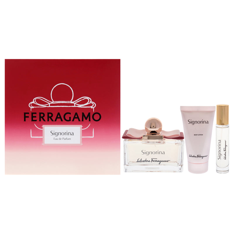 Salvatore Ferragamo Signorina by Salvatore Ferragamo for Women - 3 Pc Gift Set 3.4oz EDP Spray, 1.7oz Body Lotion, 0.34oz EDP Spray