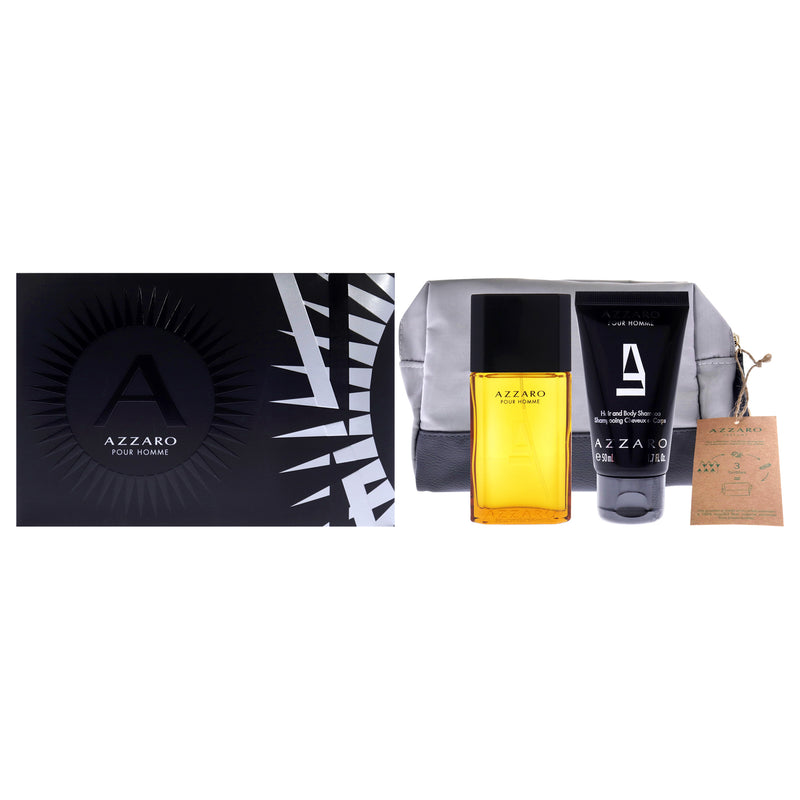 Azzaro Azzaro by Azzaro for Men - 3 Pc Gift Set 1oz EDT Spray, 1.7oz Hair and Body Shampoo, Pouch