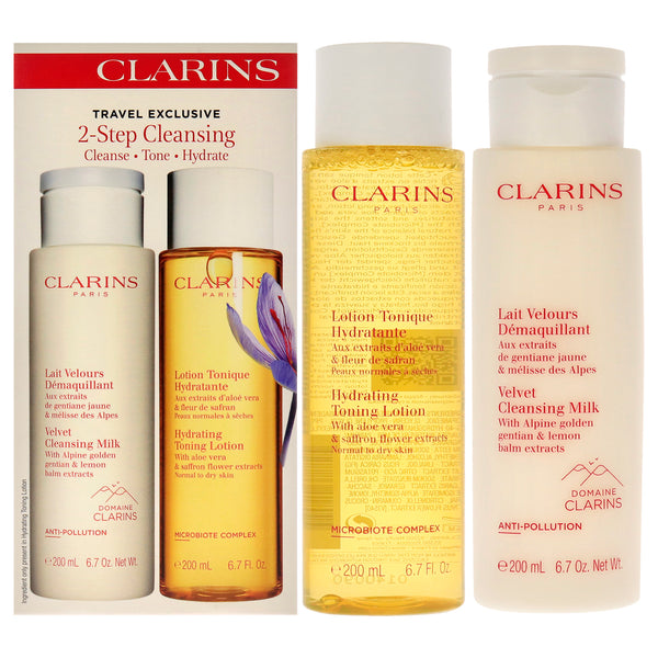 Clarins 2 Step Cleansing Kit by Clarins for Women - 2 Pc 6.7oz Velvet Cleansing Milk, 6.7oz Hydrating Toning Lotion