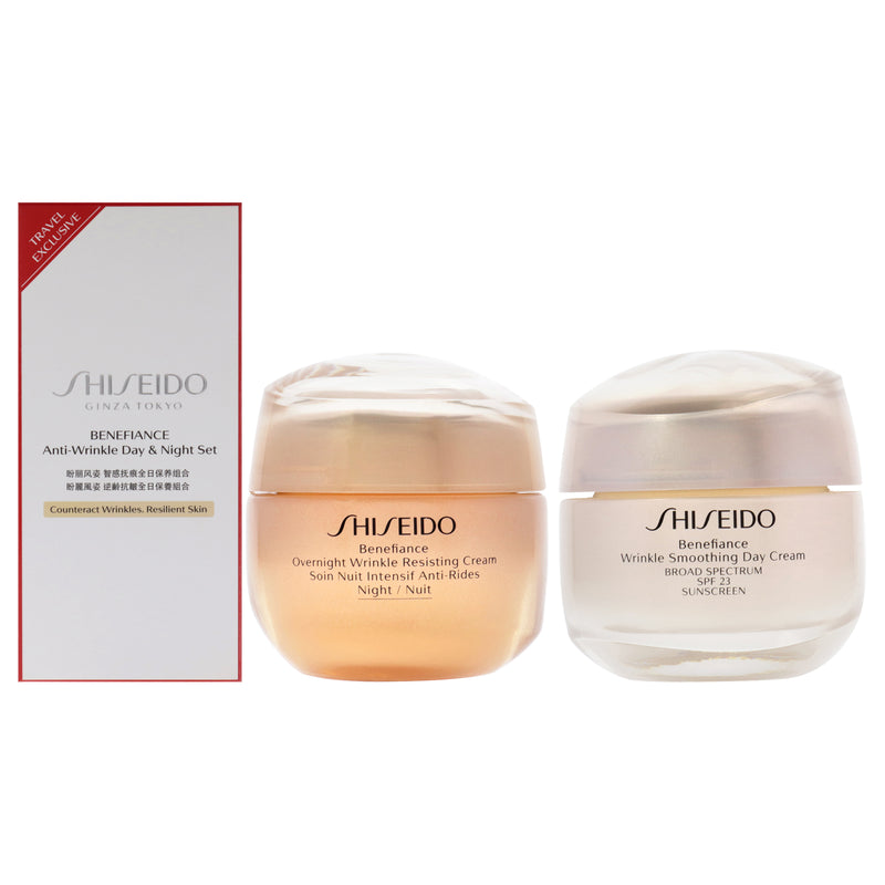 Shiseido Anti-Wrinkle Day and Night Set by Shiseido for Unisex - 2 Pc 1.8oz Wrinkle Smoothing Day Cream SPF 23, 1.7oz Overnight Wrinkle Resisting Cream