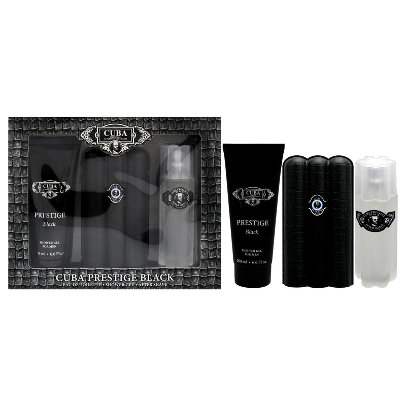 Cuba Cuba Prestige Black by Cuba for Men - 3 Pc Gift Set 3oz EDT Spray, 6.6oz Shower Gel, 3.3oz After Shave