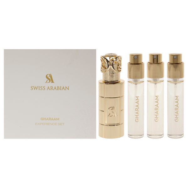 Swiss Arabian Gharaam by Swiss Arabian for Unisex - 4 Pc Mini Gift Set 3 x 10ml Perfume Spray, 1 Metal Case