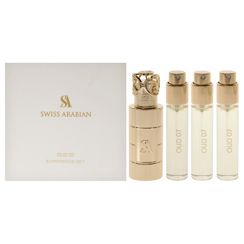 Swiss Arabian Oud 07 by Swiss Arabian for Unisex - 4 Pc Mini Gift Set 3 x 1oz Perfume Spray, Metal Case