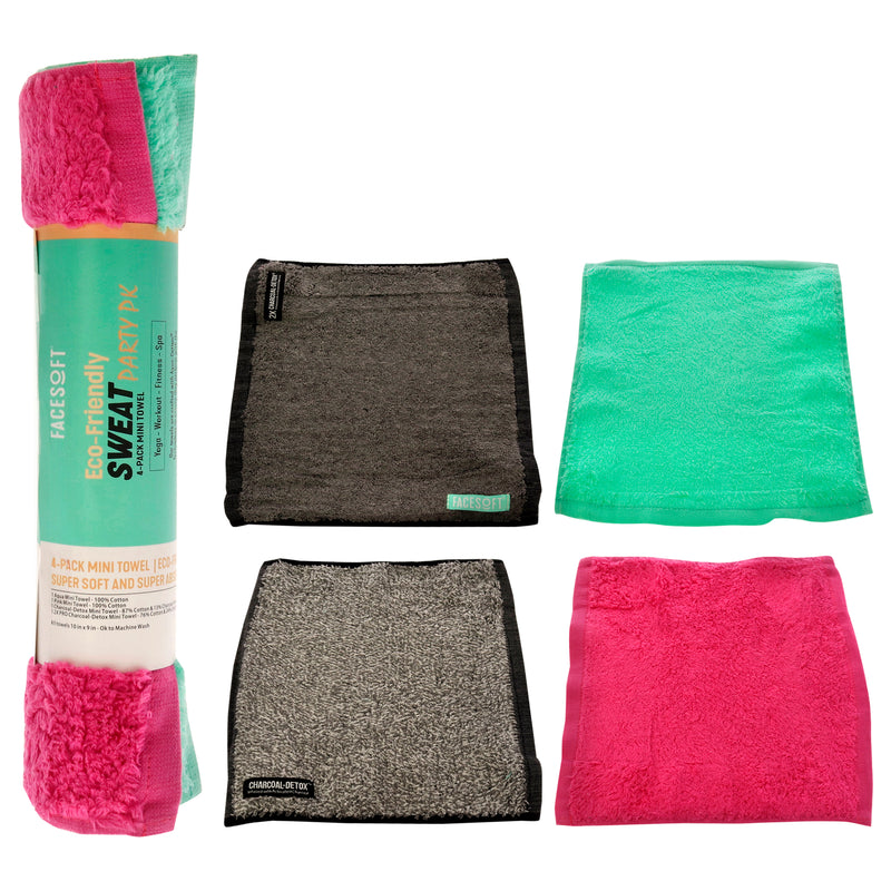 Facesoft Eco Sweat Mini Towel by Facesoft for Unisex - 4 Pc Mini Towel - Aqua, Mini Towel - Pink, Detox Mini Towel - Charcoal, Detox Mini Towel - Pro Charcoal