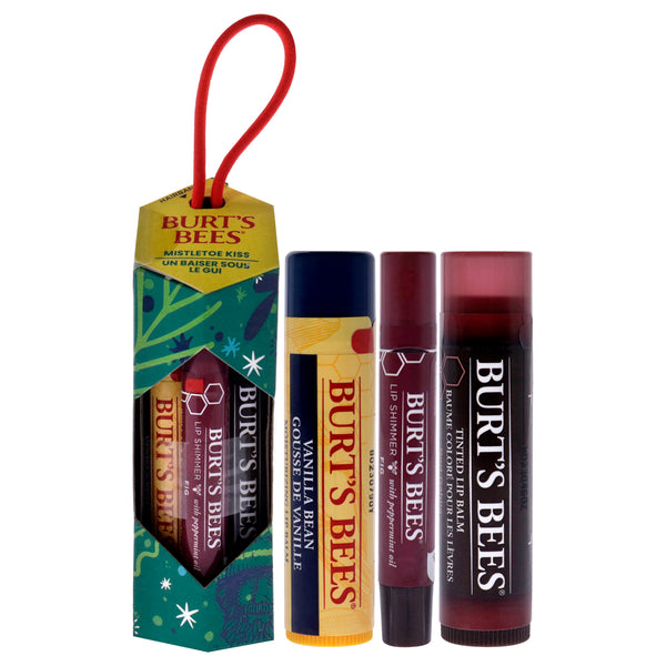 Burt's Bees Mistletoe Kiss Gift 2023 - Red by Burts Bees for Women - 3 Pc 0.15oz Vanilla Bean Lip Balm, 0.15oz Red Dahlia Tinted Lip Balm, 0.09oz Fig Lip Shimmer