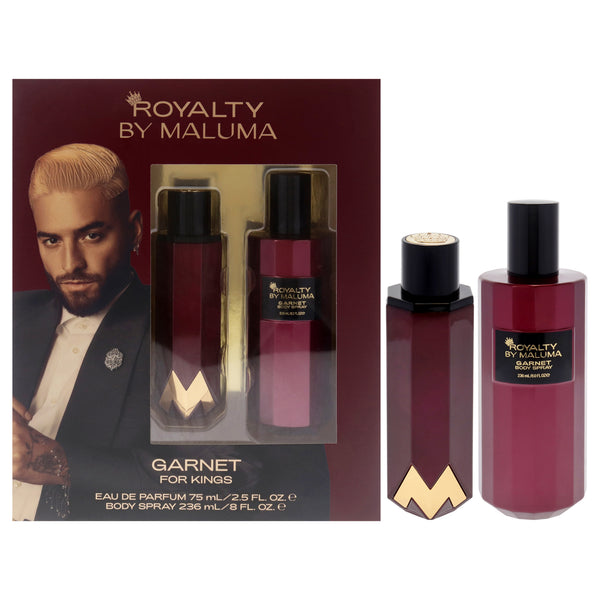 Royalty By Maluma Garnet by Royalty By Maluma for Men - 2 Pc Gift Set 2.5oz EDP Spray, 8oz Body Spray