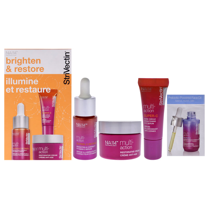 StriVectin Power Starters Multi-Action Brighten and Restore Trio by Strivectin for Women - 3 Pc 0.5 oz Super-C Retinol Brighten and Correct Vitamin C Serum, 0.17 oz Super-C Dark Cirle Brightening Eye Serum, 1 oz Multi Action Restorative Anti-age Cream