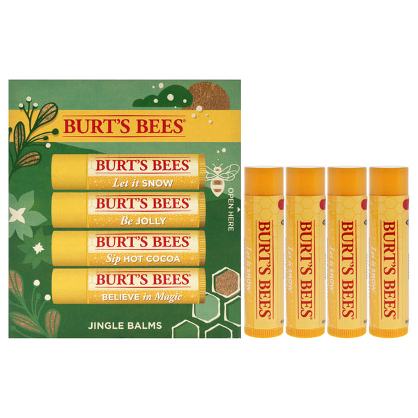 Burt's Bees Burts Bees Jingle Balms by Burts Bees for Unisex - 4 Pc 0.15oz Lip Balm - Let Is Now, 0.15oz Lip Balm - Be Jolly, 0.15oz Sip Hot Cocoa, 0.15oz Lip Balm - Believe in Magic