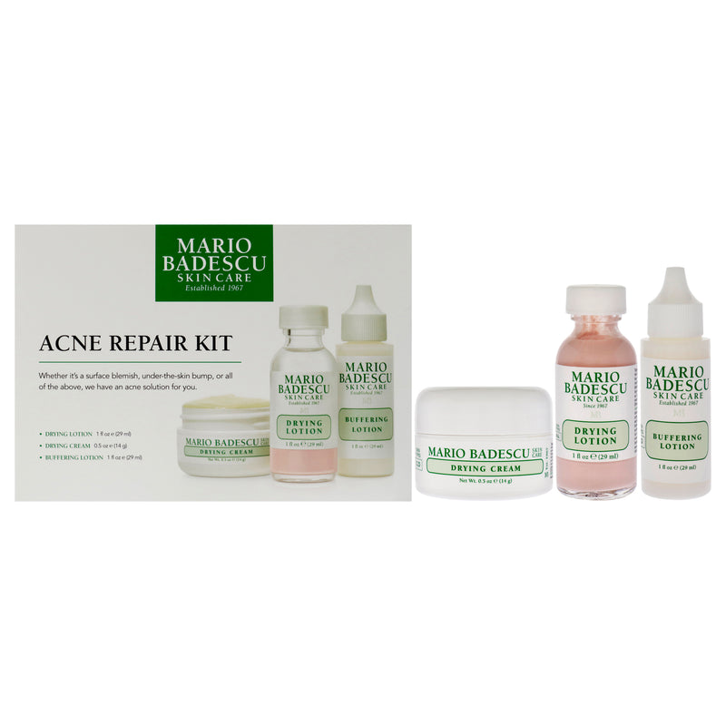 Mario Badescu Acne Repair Kit by Mario Badescu for Unisex - 3 Pc 1oz Drying Lotion, 1oz Buffering Lotion, 0.5oz Drying Cream