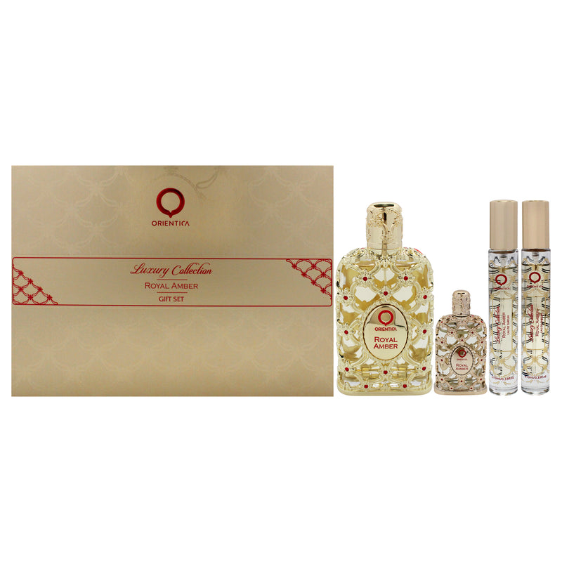 Orientica Royal Amber by Orientica for Women - 4 Pc Gift Set 2.7oz EDP Spray, 2 x 10ml EDP Spray, 7.5ml EDP Spray