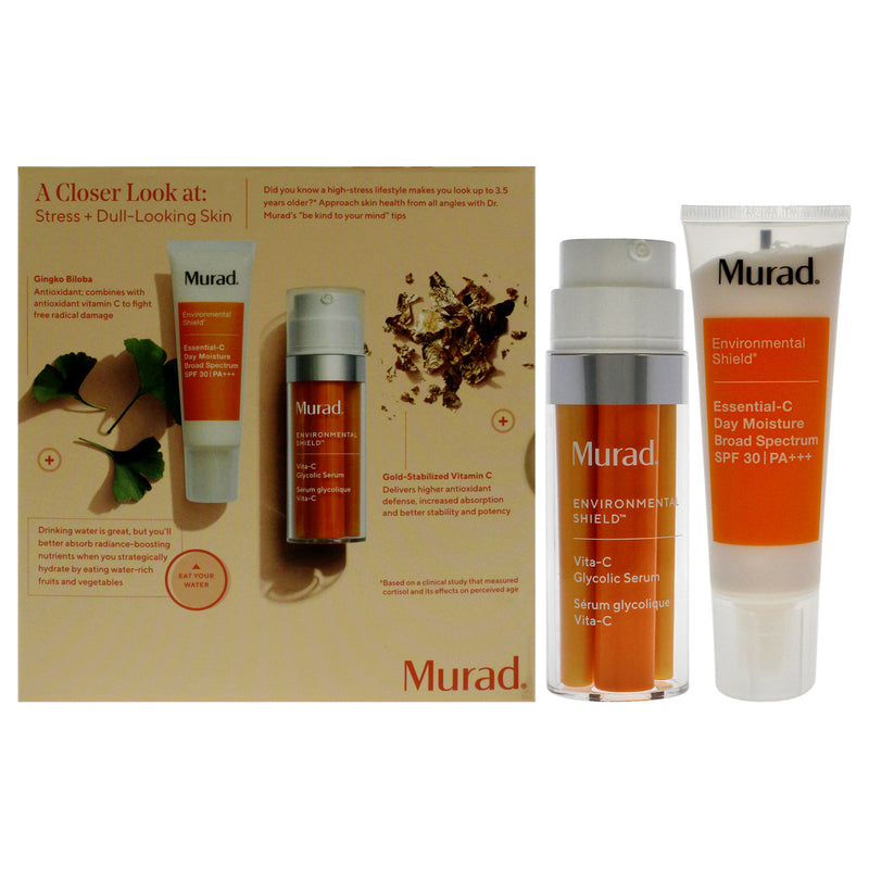 Murad Under The Microscope The Power Brighteners Kit by Murad for Women - 2 Pc 1oz Vitamin C Glycolic Serum, 1.7oz Essential C Day Moisture SPF 30