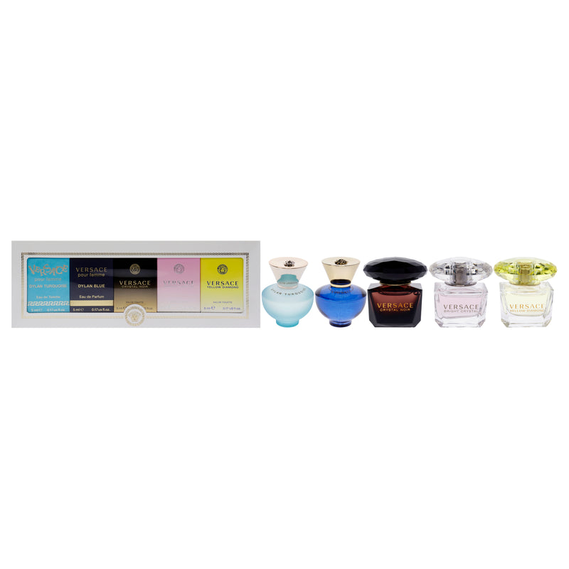 Versace Versace Miniatures Collection by Versace for Women - 5 Pc Mini Gift Set 0.17oz Versace Dylan Blue EDP Splash, 0.17oz Versace Dylan Turquoise EDT Splash, 0.17oz Versace Crystal Noir EDT Splash, 0.17oz Versace Bright Crystal EDT Splash, 0.17oz Versa