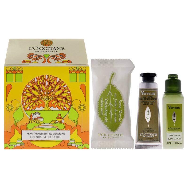 L'Occitane Essential Trio - Verbena by LOccitane for Unisex - 3 Pc 0.88oz Soap - Verbena Leaves, 1oz Body Lotion - Verbena, 0.3oz Hand Cream - Verbena