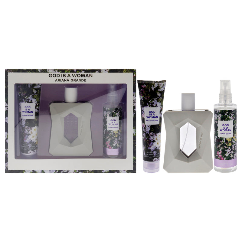 Ariana Grande God Is A Woman by Ariana Grande for Women - 3 Pc Gift Set 3.4oz EDP Spray, 4oz Body Mist, 3.4oz Body Souffle