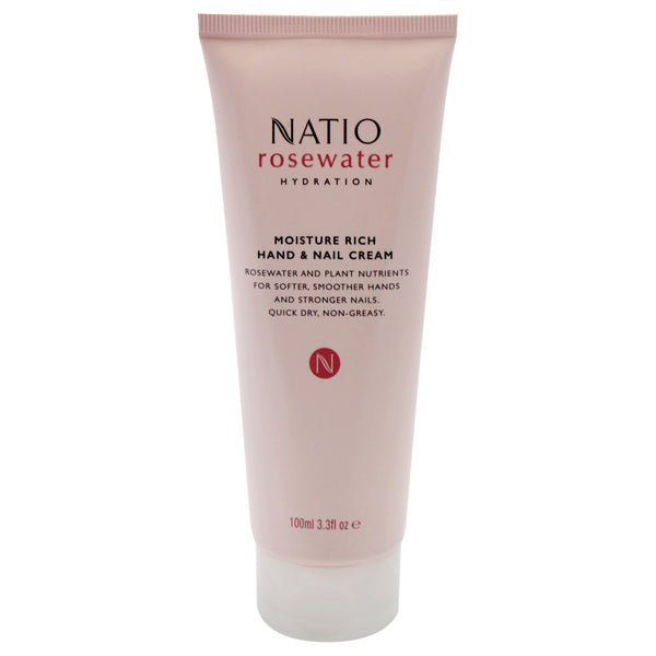 Rosewater Hydration Moisture Rich Hand and Nail Cream by Natio for Women - 3.3 oz Cream