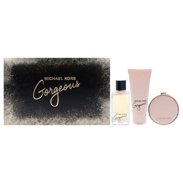 Michael Kors Gorgeous by Michael Kors for Women - 3 Pc Gift Set 3.4oz EDP Spray, 3.4oz Body Lotion, Round Purse