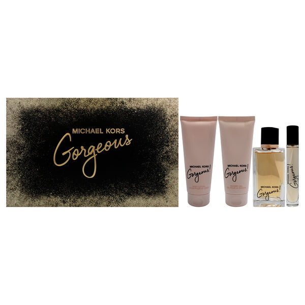 Michael Kors Gorgeous by Michael Kors for Women - 4 Pc Gift Set 3.4oz EDP Spray, 0.3oz EDP Spray, 3.4oz Body Lotion, 3.4oz Shower Gel