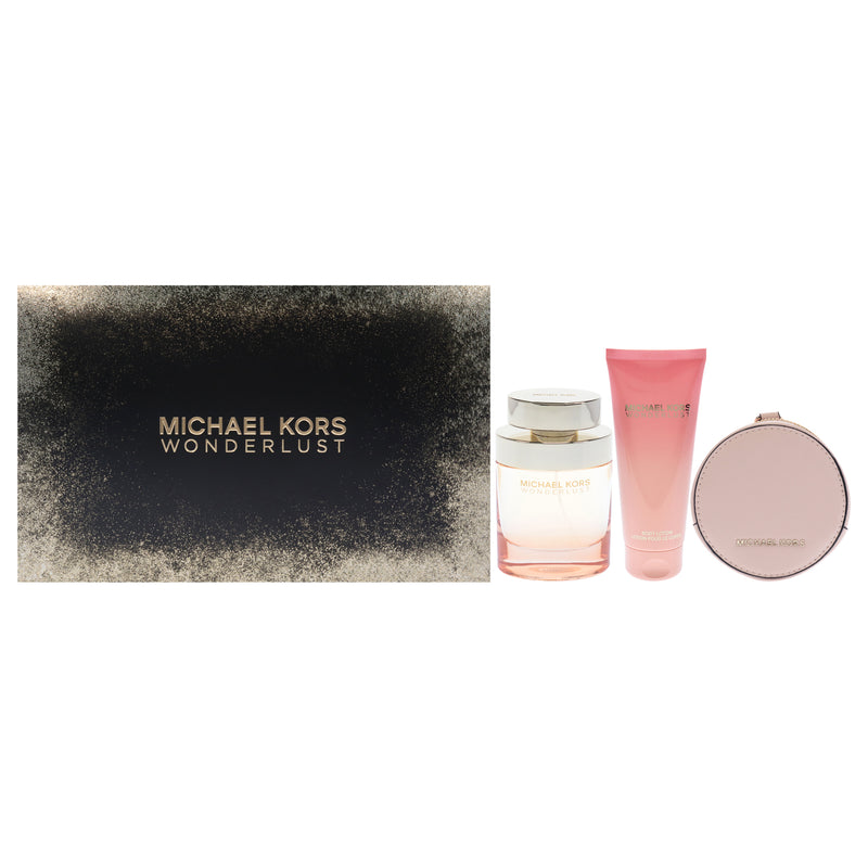 Michael Kors Wonderlust by Michael Kors for Women - 3 Pc Gift Set 3.4oz EDP Spray, 3.4oz Body Lotion, Round Purse