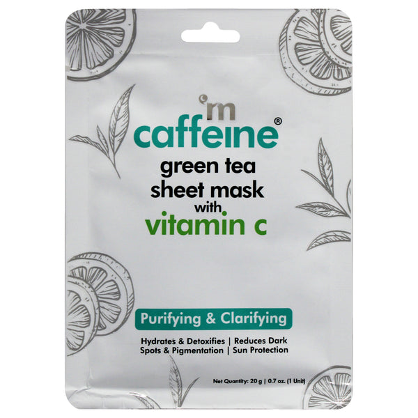 mCaffeine Green Tea Sheet Mask with Vitamin C by mCaffeine for Unisex - 0.7 oz Mask