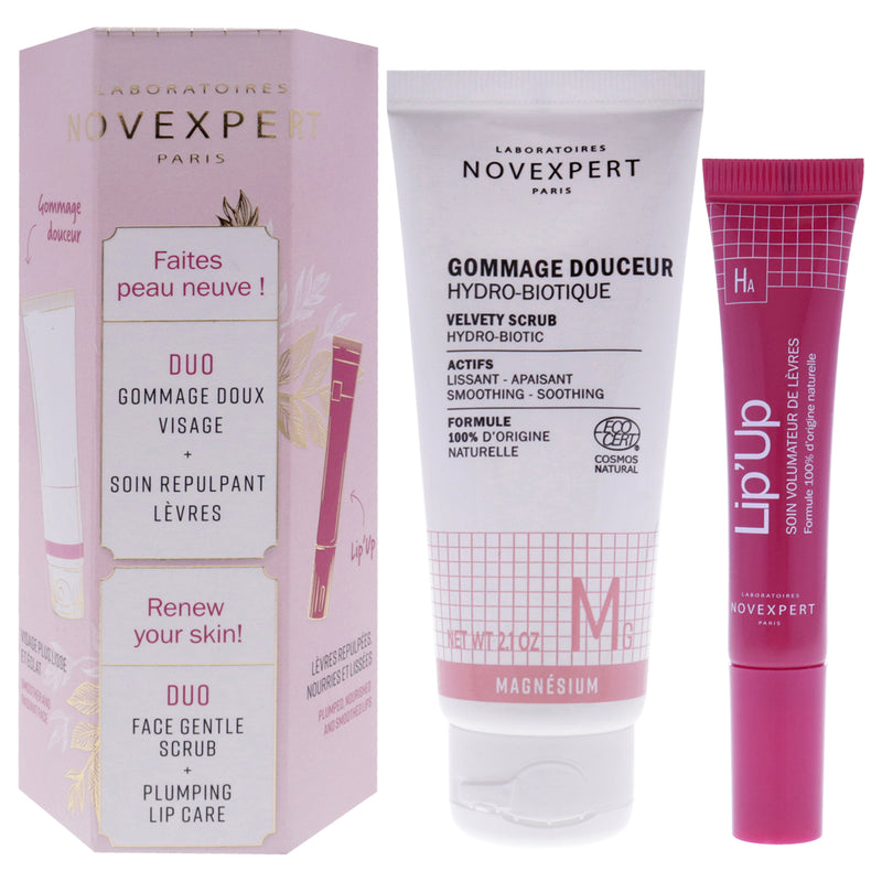 Novexpert Renew You Skin Duo by Novexpert for Women - 2 Pc 2.1oz Hydro-Biotic Gentle Scrub, 0.27oz Plumping Lip Care