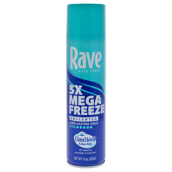 Rave 5X Mega Freeze Unscented Hairspray by Rave for Unisex - 11 oz Hair Spray