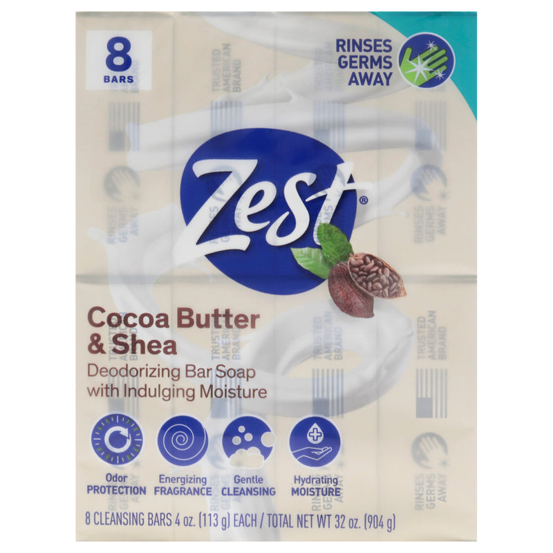 Zest Deodorant Bar Soap - Cocoa Butter and Shea by Zest for Women - 8 x 4 oz Bar Soap