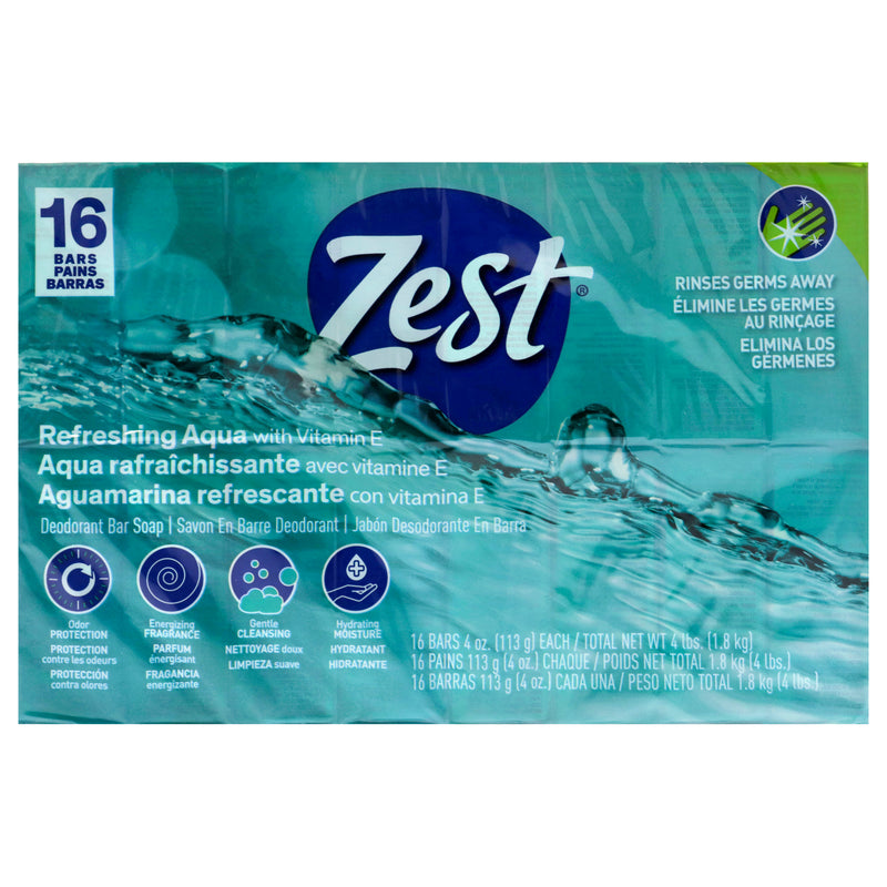 Zest Refreshing Deodorant Bar Soap - Aqua by Zest for Women - 16 x 4 oz Bar Soap