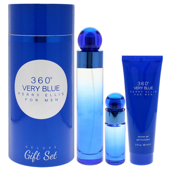 Perry Ellis 360 Very Blue by Perry Ellis for Men - 3 Pc Gift Set 3.4oz EDT Spray, 0.25oz EDT Spray, 3oz Shower Gel